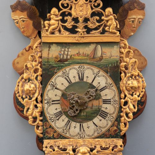 Een Friese stoelklok Clockwork with alarm function, painted dial, painted wooden&hellip;