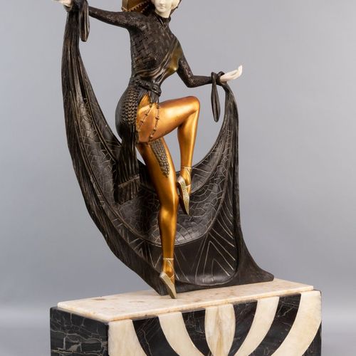 Sombrero danseres, naar Claude Mirval Bronze and composite ivory on marble base,&hellip;