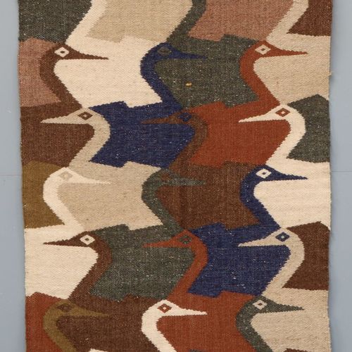 Een Midcentury wandkleed, naar M.C. Escher 羊毛，有鸟类的编织装饰。宽92 x 58厘米