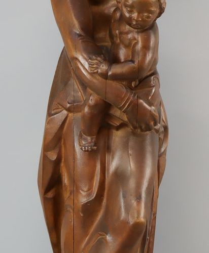 Juan Adsuara (1893 - 1973) Moeder met kind Stained wood sculpture, signed in bas&hellip;