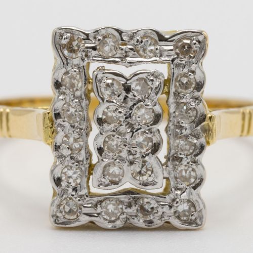 Null Eem长方形戒指，镶嵌钻石18克拉，双色，"单切 "切割钻石，0.30克拉。Si F/G。A尺寸17