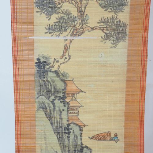 Paintings on bamboo, scroll paintings, 2 pieces. 竹子上的画，卷轴画，2件。

竹纤维上的水彩画。描绘的是风景。&hellip;