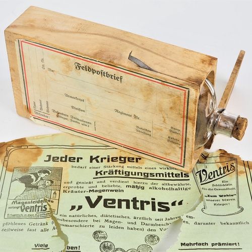 WW1 fieldpost letter parcel with bottle of "Ventris" fortified wine Feldpostpake&hellip;