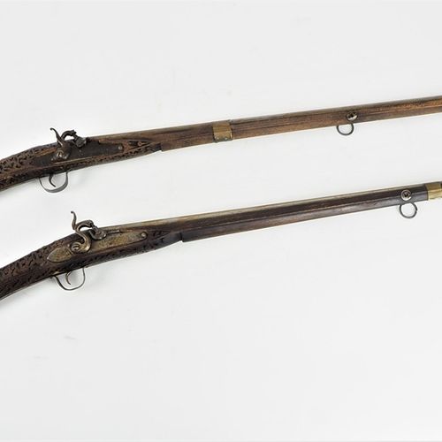 Pair of muzzle loading percussion rifles, North Africa probably Morocco 19th/20t&hellip;