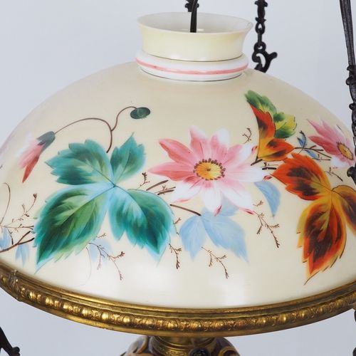 Large living room lamp, around 1890 大客厅灯，1890年左右

可调节高度的吸顶灯，以前是用煤油供电。灯体由铸铁部件制成，结&hellip;