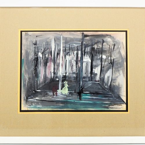 Gouache design for a theater stage - illegibly signed, 1962. Gouache design for &hellip;