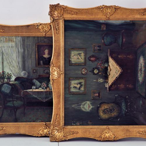 Konvolut Interieur-Gemälde, 2 Stück - sign. "A. Fribuse" Lotto misto di dipinti &hellip;