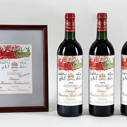 Drei Flaschen Rotwein 1989 Château Mouton Rothschild. Premier Cru. 0,75 l. Tappa&hellip;