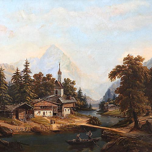 Null Peintre:en, 19e s.
"Paysage avec village de montagne". Signé à droite et de&hellip;