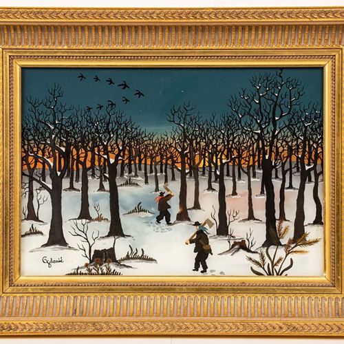 Künstler des 20. Jahrhunderts 20世纪的艺术家
- 冬天的伐木工 - 玻璃上的反画。21 x 29,5 cm。隐约可见的标志。L.&hellip;