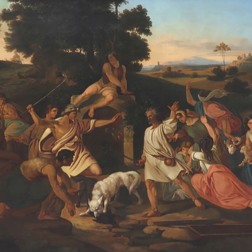 Künstler des 19. Jahrhunderts 19世纪的艺术家
- 以撒和非利士人的井争论 - 油/彩绘。126 x 173厘米。框架。修复后，以&hellip;