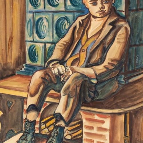 Max Unold Max Unold
1885 Memmingen - 1964 Munich - Boy sitting at the stove - Wa&hellip;