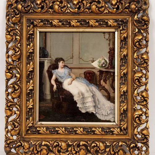 Langer Long
19th century artist - Young lady in an armchair - oil/painted. 29 x &hellip;