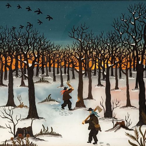 Künstler des 20. Jahrhunderts 20世纪的艺术家
- 冬天的伐木工 - 玻璃上的反画。21 x 29,5 cm。隐约可见的标志。L.&hellip;