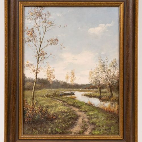 Gien Brouwer Gien Brouwer
1944年，Waddinxveen - 住在乌得勒支 - 溪流风景与人行道 - 油/画。40 x 30厘米。&hellip;