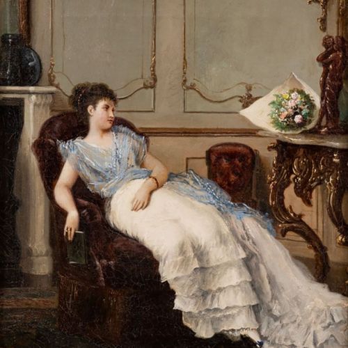 Langer Long
19th century artist - Young lady in an armchair - oil/painted. 29 x &hellip;