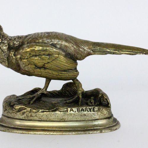 Null ALFRED BARYE 1839- 1882 Faisan à cheval, bronze patiné, signé sur la plinth&hellip;