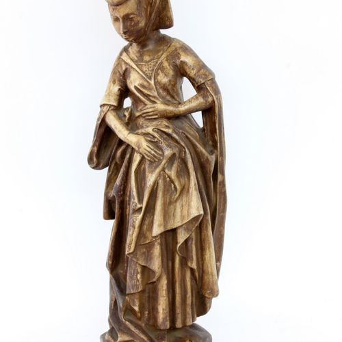 Null 一个中世纪的女人 20世纪的石膏与棕色绘画。高60厘米。关键词：雕塑，造型艺术，艺术品，人物，小雕像，中世纪，中年人，中世纪，黑暗时代