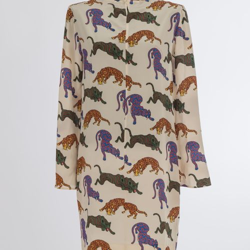 Kleid Stella McCartney Stella McCartney连衣裙，伦敦

丝，奶油色，彩色豹纹，侧袋，立领，长袖。尺寸为42。