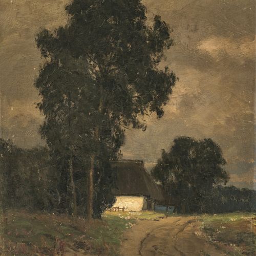 Null Paul Müller-Kaempff - Landscape with farmhouse L. U. Signed. Oil study on c&hellip;