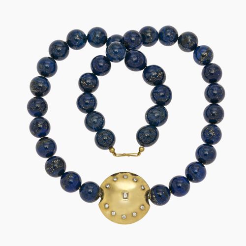 Null Lapis lazuli ball chain with large yellow gold clasp