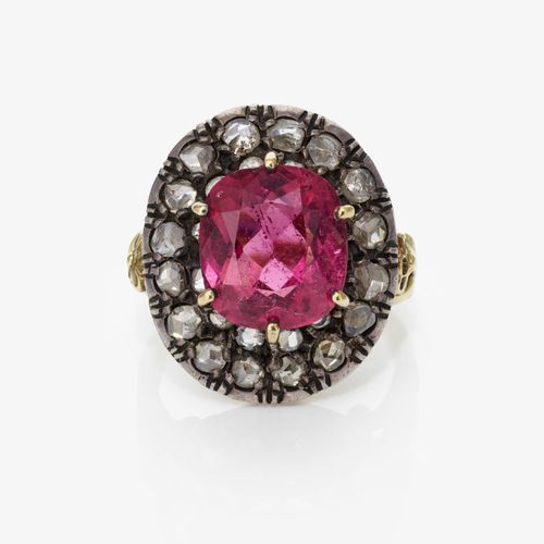 Null Ring with rubellite and diamonds Germany, around 1880