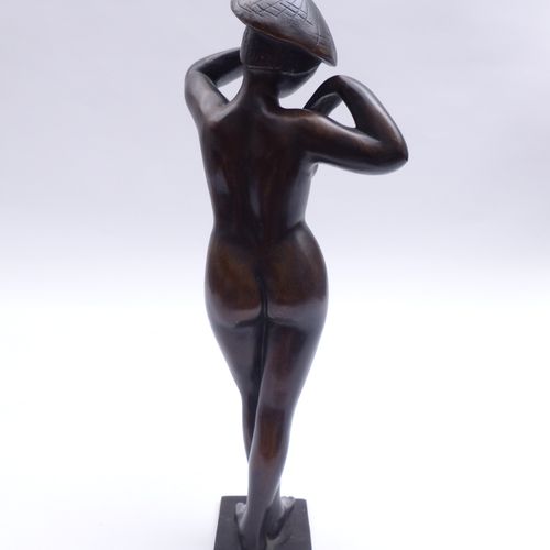 Null Standing Asian woman with hat - 20th c. - Female nude standing on plinth, f&hellip;