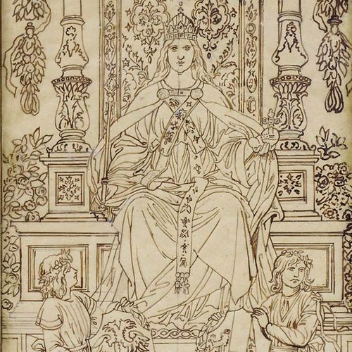 Null Ruler on her throne - Late 19th c. - Ink pen drawing/paper. Monogrammed low&hellip;