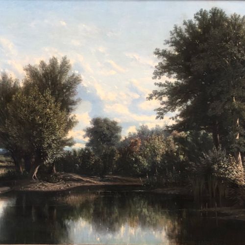 Null Camille FLERS (1802-1868). Paysage champêtre, deux pêcheurs sur une barque.&hellip;