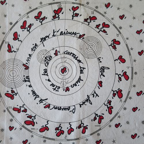 In Love In love E = M Love squared 2 Painting on old paper on black featherboard&hellip;