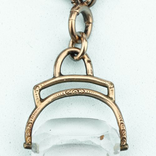 A Victorian 9 ct Gold Guard Chain, 或表链，用于手表，带水晶旋转器，总重17克