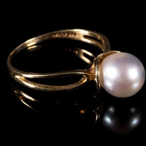 FREE POST 14 kt. Yellow gold - Ring Pearl 我们所有的商品都是免费的国际追踪运输（Albinus将在拍卖结束后3个工作日&hellip;