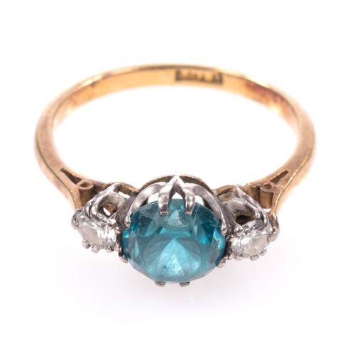 FREE POST 18 kt. Yellow gold - Ring Blue Zircon - KOSTENLOSER INTERNATIONALER VE&hellip;