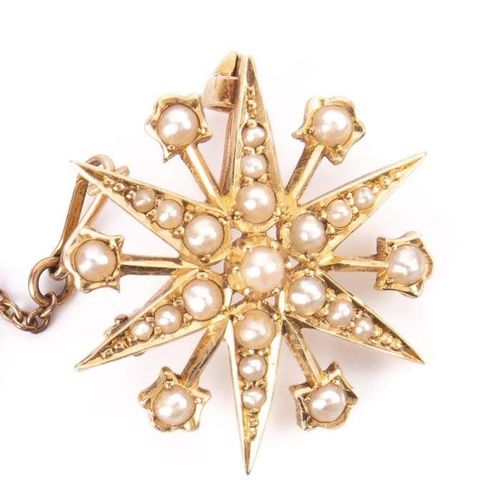 FREE POST 15 kt. Yellow gold - Brooch Pearl EXPÉDITION INTERNATIONALE SUIVIE GRA&hellip;