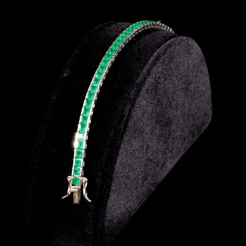 FREE POST 925 Silver - Tennis Bracelet - 9.18 ct Set con 51x smeraldi taglio cal&hellip;