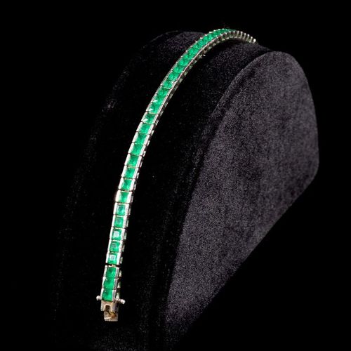 FREE POST 925 Silver - Tennis Bracelet - 9.18 ct Engastado con 51 esmeraldas cor&hellip;