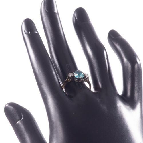 FREE POST 18 kt. Yellow gold - Ring Blue Zircon - EXPÉDITION INTERNATIONALE SUIV&hellip;