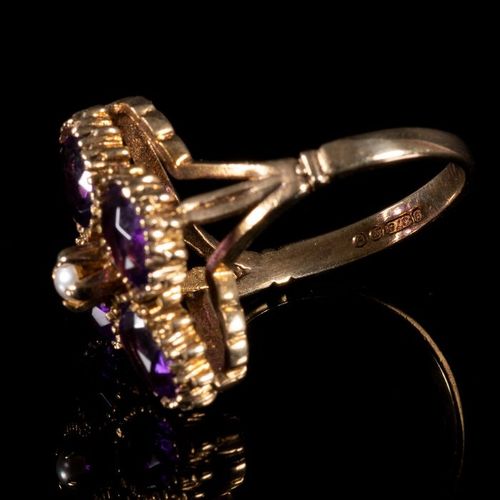 FREE POST 9 kt. Yellow gold - Ring Amethyst - Pearl FREE INTERNATIONAL TRACKED S&hellip;