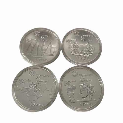 Null 四枚伊丽莎白二世加拿大1976年蒙特利尔奥林匹克运动会5美元银质样币。