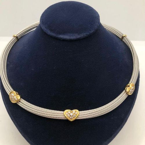 Null FRED PARIS, A SILVER AND 18CT YELLOW GOLD COLLAR NECKLACE PAVÉ SET WITH DIA&hellip;