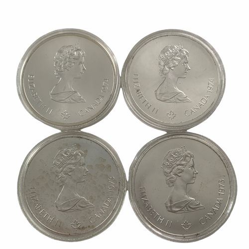Null 四枚伊丽莎白二世加拿大1976年蒙特利尔奥林匹克运动会10美元银质样币。