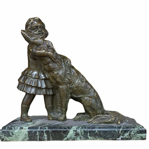 Null J. FOES, A BRONZE FIGURE, A GIRL STANDING WITH DOG

Raised on a marble plin&hellip;