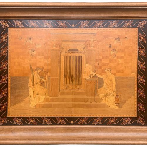 Null 20世纪初摄政时期设计的镶嵌木制标本板

有一个新古典主义的寺庙场景，装在一个橡木框架里。

(81.5cm x 103.5cm)
