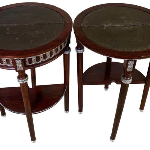 Null A PAIR OF EARLY 20TH CENTURY LOUIS XVI STYLE AMBOYNA AND MAHOGANY DEMILUNE &hellip;