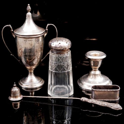 Null A COLLECTION OF FIVE SILVER ITEMS 

To include a silver trophy by S. Blanck&hellip;