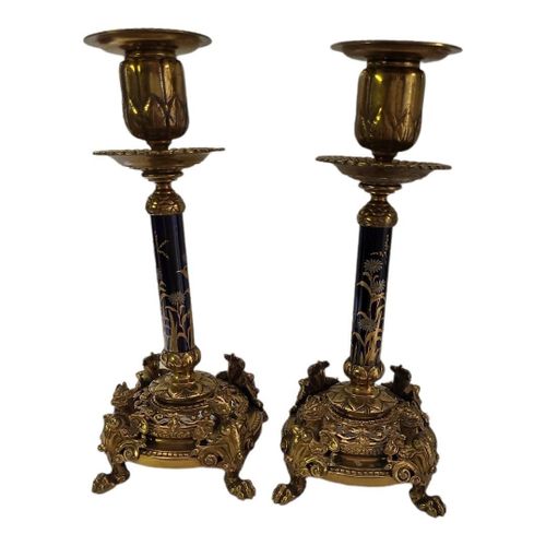 Null A PAIR OF FINE AESTHETIC MOVEMENT GILT BRONZE CANDLESTICKS_x000D_Central co&hellip;