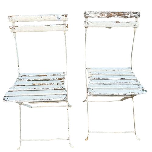 Null A PAIR OF 20TH CENTURY FRENCH PAINTED WOOD AND WROUGHT IRON FOLDING GARDEN &hellip;