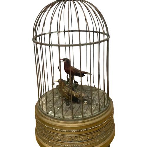 Null 一个20世纪初的发条式自动机笼，有两只鸟。



(高29.5厘米 x 直径14.8厘米)