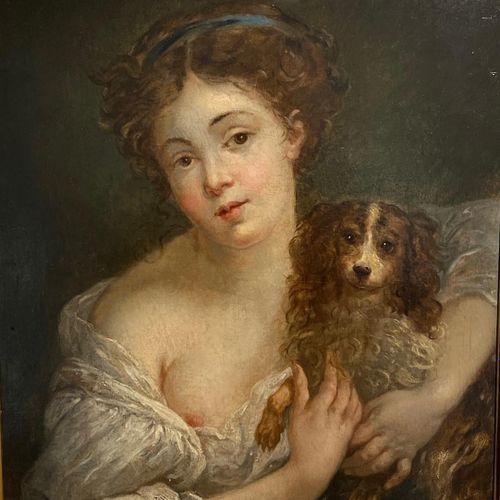 Null Jean-Baptiste Greuze学校，Tournus，1725 - 1805，巴黎，18世纪布面油画
一个带着狗的半裸女士的画像，被重新衬托，&hellip;