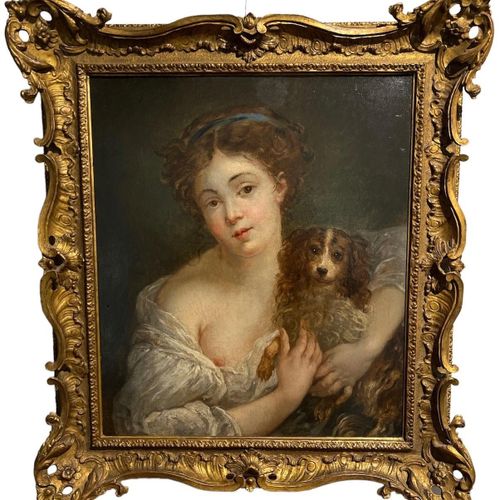 Null Jean-Baptiste Greuze学校，Tournus，1725 - 1805，巴黎，18世纪布面油画
一个带着狗的半裸女士的画像，被重新衬托，&hellip;